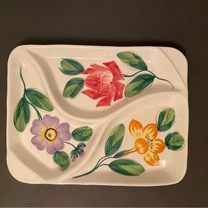 ITALY TRAY PARTY PLATTER VINTAGE HAND PAINTED CERAMIC WHITE FLORAL RECTANGLE